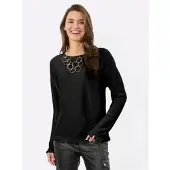 Inspirationen Strickpullover "Langarm-Pullover", Damen, Gr. 54, schwarz, 50% Baumwolle, 50% Polyacryl, unifarben, Pullover Strickpullover