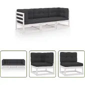 The Living Store 3-Sitzer-Gartensofa mit Kissen Kiefer Massivholz