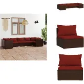 vidaXL 7-tlg. Garten-Lounge-Set mit Kissen Poly Rattan Braun - Gartenmöbel-Sets