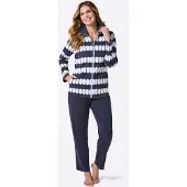 Witt Hausanzug "Hausanzug Hausanzug mit 2 Taschen", Damen, Gr. 36/38, marine, ecru, bedruckt, Sportlich, Homewear-Sets Hausanzug