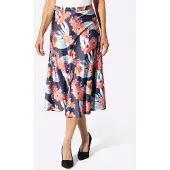Lady Satinrock , Damen, Gr. 36, bunt (marine, papaya, bedruckt), 98% Polyester, 2% Elasthan, geblümt, gemustert, mehrfarbig, wadenlang, Röcke Satinrock