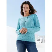 Inspirationen Strickpullover "Langarm-Pullover", Damen, Gr. 36, blau (ozean), 100% Baumwolle, unifarben, Pullover Strickpullover