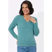 Casual Looks V-Ausschnitt-Pullover "V-Pullover", Damen, Gr. 36, grün (ozean), 100% Baumwolle, unifarben, Pullover V-Ausschnitt-Pullover
