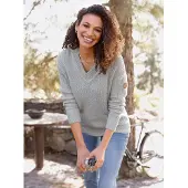 Casual Looks V-Ausschnitt-Pullover "V-Ausschnitt-Pullover", Damen, Gr. 36, grau (steingrau, ecru, meliert), 50% Baumwolle, 50% Polyacryl, unifarben, Pullover V-Ausschnitt-Pullover