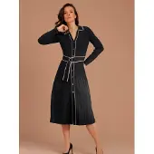 CREATION L PREMIUM Strickkleid "Woll-Strickkleid", Damen, Gr. 36, Normalgrößen, schwarz (schwarz, camel), 100% Wolle, gemustert, wadenlang, Kleider Strickkleid