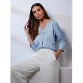 HEINE Schlupfbluse "Satin-Bluse Satinbluse", Damen, Gr. 34, eisblau, Satin, , Modisch, V-Ausschnitt, Blusen Schlupfbluse