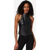 RICANO Neckholdertop "Top Lina", Damen, Gr. L, schwarz, Obermaterial: 100% Lammnappaleder LANA., schmal, Neckholder, Tops Neckholdertop, Handgefertigt aus echtem Leder