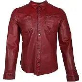 RICANO Langarmhemd "Lederjacke Reverse Shirt", Herren, Gr. 4XL, N-Gr, rot, Obermaterial: 100% Lammnappaleder LANA., normal, Rundhals, Hemden Langarmhemd, Handgefertigt aus echtem Leder