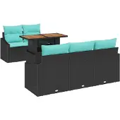 vidaXL Gartensofa-set 6 stk. 5-Sitzanzahl Schwarz und Türkis