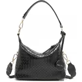 MISS LULU Schwarze, geflochtene Baguette-Handtasche mit kurzem Riemen von Rame