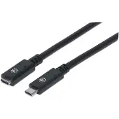 Manhattan SuperSpeed+ USB-C Verlängerungskabel, USB 3.1 Gen2, Typ C-Stecker auf Typ C-Buchse, 10 Gbit/s, 5 A, 0,5 m, schwarz, 0,5 m, USB C, USB C, USB 3.2 Gen 2 (3.1 Gen 2), 10 Gbit/s, Schwarz