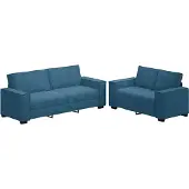 Syfax 2-tlg. Sofagarnitur mit Kissen Blau Samt