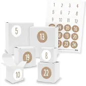 Itenga Adventskalender zum Füllen 24x Quader Würfel gemischt WEISS + Sticker (V01 Z32)