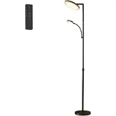 Vasagle LED-Stehlampe höhenverstellbar, Standleuchte mit Leselampe, Timer, Schlafzimmer, Büro, Fernbedienung, schwarz