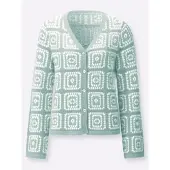 Inspirationen Cardigan , Damen, Gr. 44, grün (kalkmint, weiß), 50% Baumwolle, 50% Polyacryl, gemustert, mehrfarbig, Strickjacken Cardigan