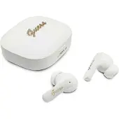 GUESS - Wireless Earbuds Script Metal Logo, kabellose TWS-Bluetooth-5.4-Kopfhörer mit Mikrofon, USB-C, 400 mAh – weiß