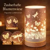 Formano LED Tischlampe Deko Blumenwiese Zylinder Stimmungslicht aus Glas & Holz