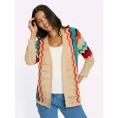 Sieh an! Ajour-Strickjacke in sand-erdbeere-gemustert | Gr.: 40