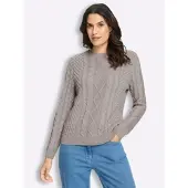 Inspirationen Strickpullover "Strickpullover", Damen, Gr. 52, beige (taupe, meliert), 50% Baumwolle, 50% Polyacryl, gemustert, mehrfarbig, meliert, Pullover Strickpullover