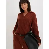 Inspirationen Strickpullover "Polopullover", Damen, Gr. 50, braun (dunkelrot), 100% Polyacryl, unifarben, Pullover Strickpullover
