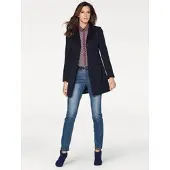 HEINE Blusenblazer "Longblazer Longblazer mit Pattentaschen", Damen, Gr. 38, blau (marine), Elegant, Blazer Blusenblazer