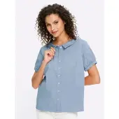 HEINE Kurzarmbluse , Damen, Gr. 40, blau (eisblau), 98% Baumwolle, 2% Elasthan, unifarben, Rundhals, Blusen Kurzarmbluse
