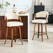 Ninkear Barhocker 2er-Set, Rückenlehne, Holzgestell, Leinen, 95cm (White)
