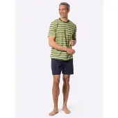 Sieh an! Shorty SIEH AN "Shorty Shorty", Herren, Gr. 44, grün (lindgrün, geringelt), Rundhals, Homewear-Sets Shorty