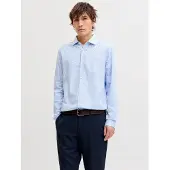 Jack & Jones Langarmhemd "JPRBLAPARKER DETAIL L/S SHIRT NOOS", Herren, Gr. XXL, N-Gr, blau (faded denim fit:slim fit), Web, Obermaterial: 100% Baumwolle, unifarben, slim fit normal, Hemden Langarmhemd