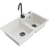 Mexen Tomas 2-Becken-Granitspüle mit Mischbatterie Telma, Weiß - 6516-20-670200-70