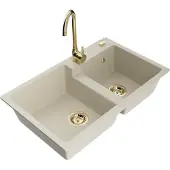 Mexen Tomas 2-Becken-Granitspüle mit Mischbatterie Telma, Beige - 6516-69-670200-50