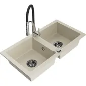 Mexen Mario 2-Becken-Granitspüle mit Mischbatterie Aster, Beige - 6504-69-73450-07-B