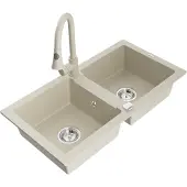 Mexen Mario 2-Becken-Granitspüle mit Mischbatterie Elia, Beige - 6504-69-670101-69