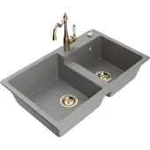 Mexen Tomas 2-Becken-Granitspüle mit Mischbatterie Carla, Grau - 6516-71-670700-50