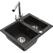 Mexen Carlos 1,5-Becken-Granitspüle mit Mischbatterie Duero, Schwarz/Gold metallisch - 6518-75-671600-00