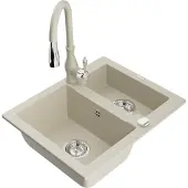 Mexen Carlos 1,5-Becken-Granitspüle mit Mischbatterie Savita, Beige - 6518-69-672601-69