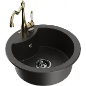 Mexen Diego 1-Becken-Granit-Spüle mit Mischbatterie Carla, Schwarz/Gold metallisch - 6512-75-670700-50-B