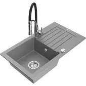 Mexen Pablo 1 Becken-Granitspüle mit Abtropffläche und Mischbatterie Aster, Grau - 6510-71-73450-07
