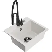 Mexen Milo 1-Becken-Granit-Spüle mit Mischbatterie Aster, Weiß - 6505-20-73450-70-B