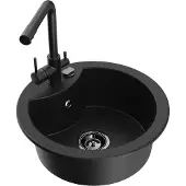 Mexen Diego 1-Becken-Granit-Spüle mit Mischbatterie Duero, Schwarz - 6512-77-671600-70-B