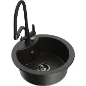 Mexen Diego 1-Becken-Granitspüle mit Mischbatterie Duo, Schwarz/Gold metallisch - 6512-75-671701-70-B