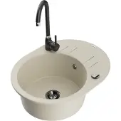 Mexen Kevin 1 Becken-Granitspüle mit Abtropffläche und Mischbatterie Telma, Beige - 6517-69-670200-70