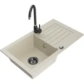 Mexen Pablo 1 Becken-Granitspüle mit Abtropffläche und Mischbatterie Telma, Beige - 6510-69-670200-70