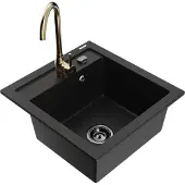 Mexen Vito 1-Becken-Granit-Spüle mit Mischbatterie Telma, Schwarz - 6503-77-670200-50-B
