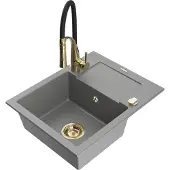 Mexen Enzo 1 Becken-Granitspüle mit Abtropffläche und Mischbatterie Aster, Grau - 6506-71-73450-57-G