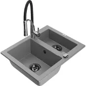Mexen Carlos 1-Becken-Granit-Spüle mit Mischbatterie Aster, Grau - 6518-71-73450-07-B