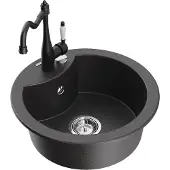 Mexen Diego 1-Becken-Granit-Spüle mit Mischbatterie Carla, Schwarz gesprenkelt - 6512-76-670700-70