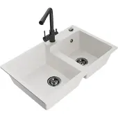 Mexen Tomas 2-Becken-Granitspüle mit Mischbatterie Duero, Weiß - 6516-20-671600-70