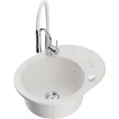Mexen Kevin 1 Becken-Granitspüle mit Abtropffläche und Mischbatterie Aster, Weiß - 6517-20-73450-02