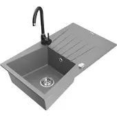 Mexen Cesar 1 Becken-Granitspüle mit Abtropffläche und Mischbatterie Telma, Grau - 6514-71-670200-70